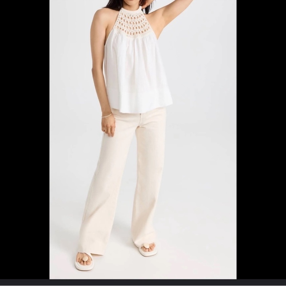 A.L.C. Reina Linen Blend Crochet Neck Halter Tank Top White - Picture 6 of 14